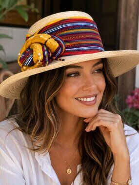Vintage La Giralda Guatemala Handwoven Palm Straw Hat Boho Wide Brim Artisan